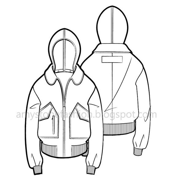 Amy Stone Fashion Flats Sketches Hooded bomber jacket fashion flat