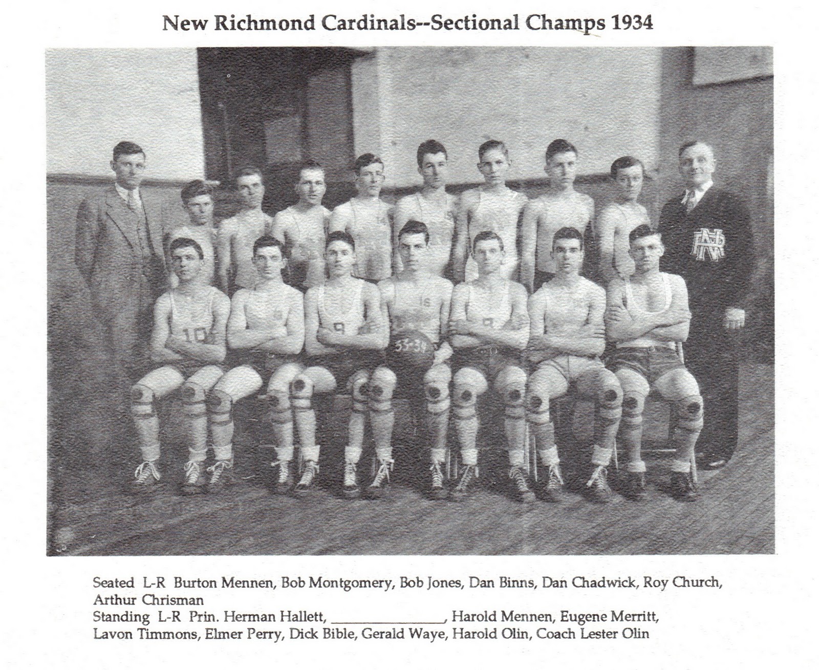 History of New Richmond Cardinals Basketball team of 193435 plus the