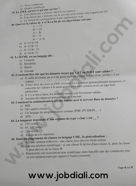 Exemple Concours Technicien 3ème grade Informatique 2020 - Centre Cinématographique Marocain