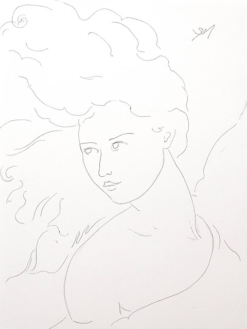 Dancer in the wind, line drawing by Sarah Myers