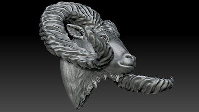 Bighorn Ram Head, Digital Sculpting, Custom Jewelry