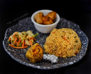Lamb Rendang, Fried Rice, Drums of Heaven, Seafood Salad Meal from Hao-Chi, Bangalore