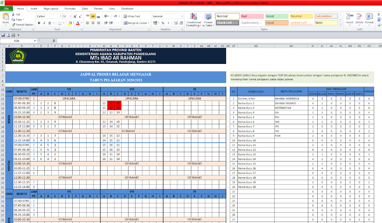 Aplikasi Jadwal Pelajaran Anti Bentrok Tingkat SMP/MTs