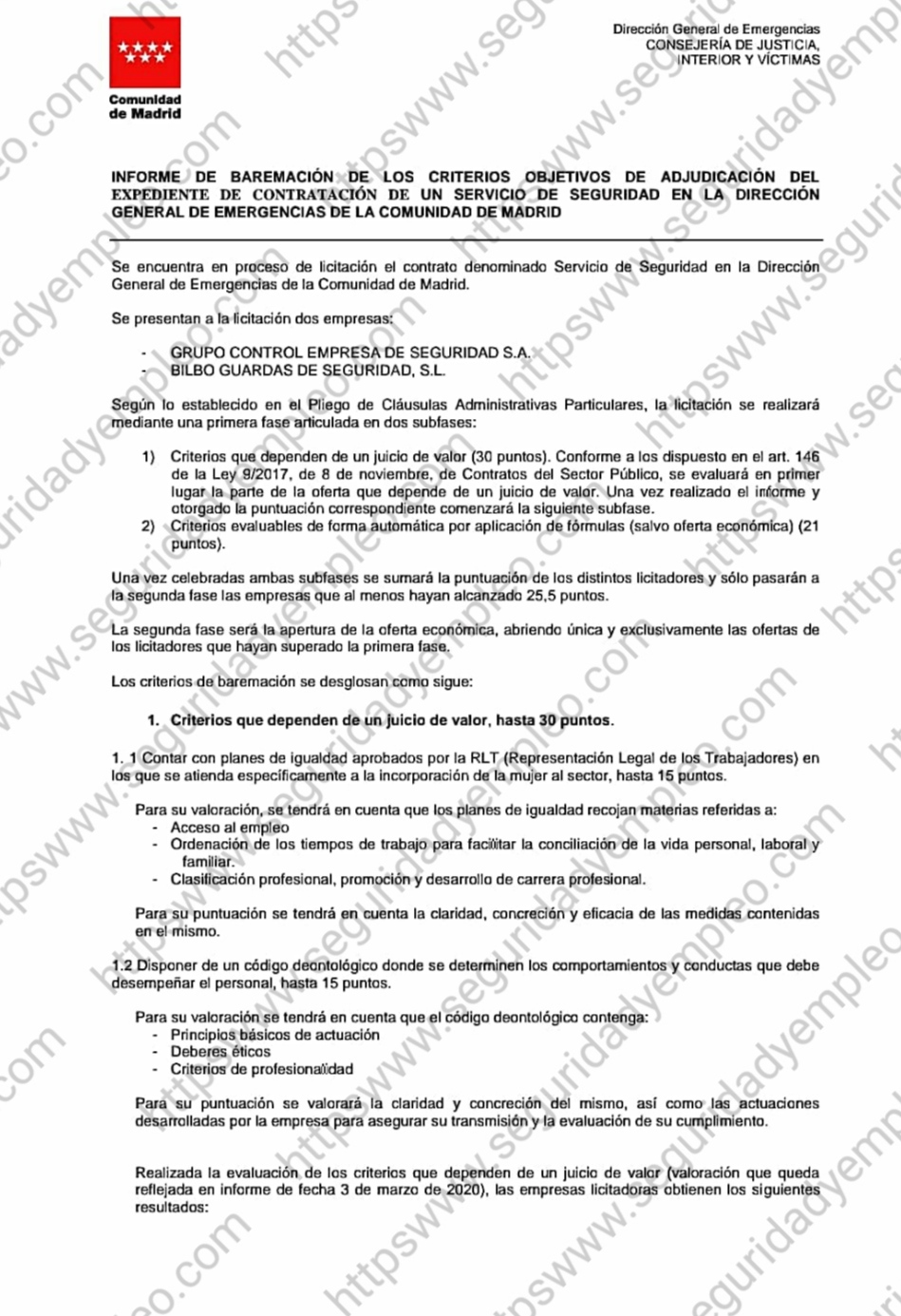Publicado la puntuación de la licitación del Servicio de seguridad en la sede de la Dirección General de Emergencias de la Comunidad de Madrid