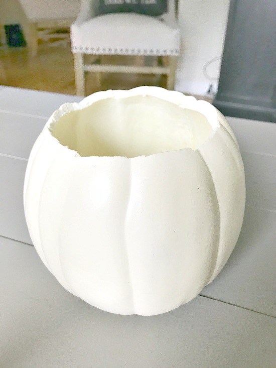 White faux pumpkin with top cut off