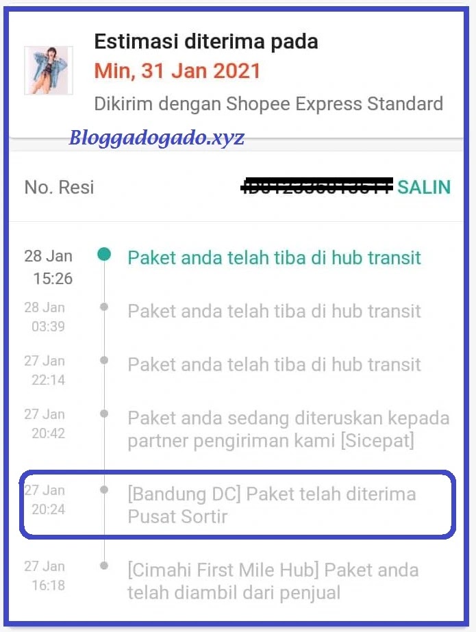 Paket Telah Diterima Pusat Sortir Shopee Express Artinya Bloggadogado