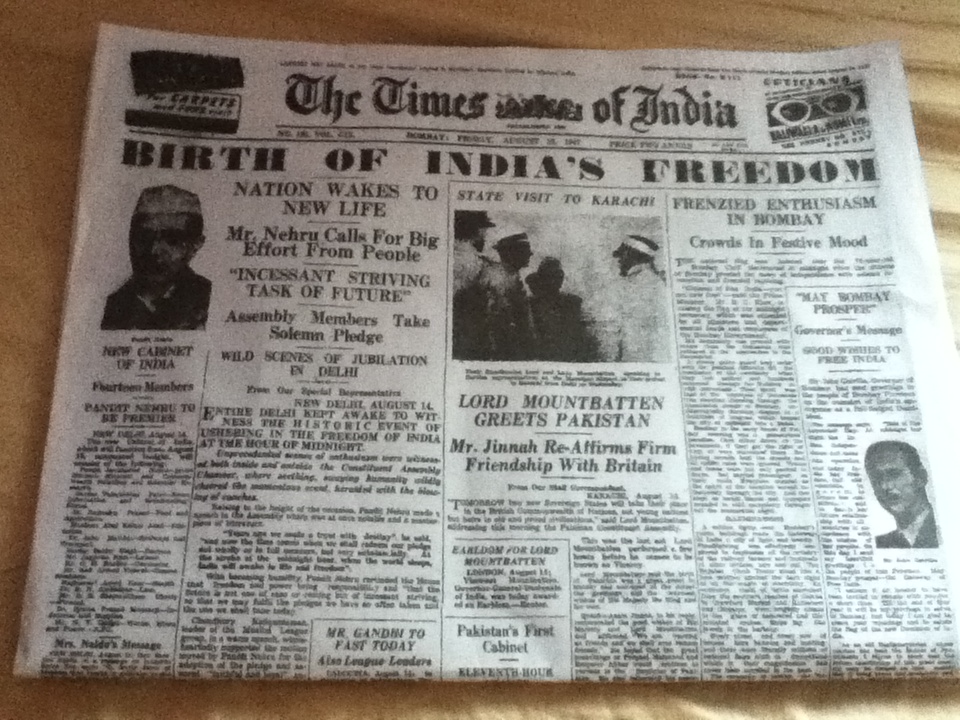 My Heart First edition of TOI after independence jpg (960x720)