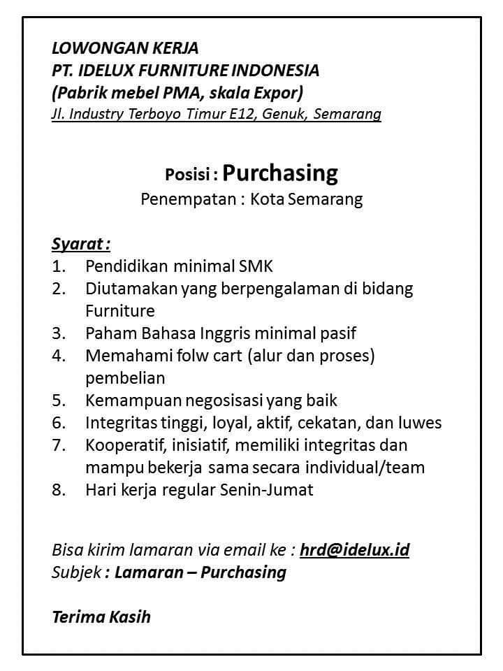 Lowongan Kerja Ppic Produksi R D Pt Idelux Loker Id