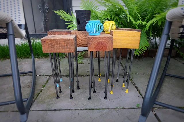 modern modular patio coffee table of pallet blocks and nails