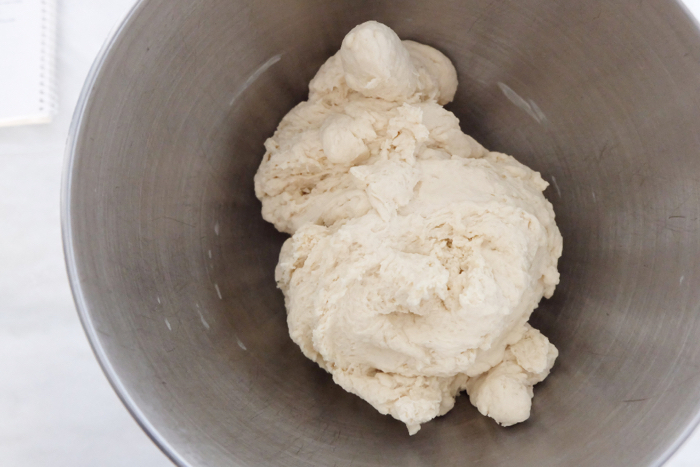 kneaded dough in mixer bowl