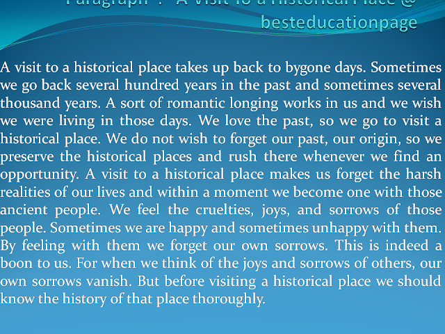 Paragraph  :   A Visit To a Historical Place @ besteducationpage