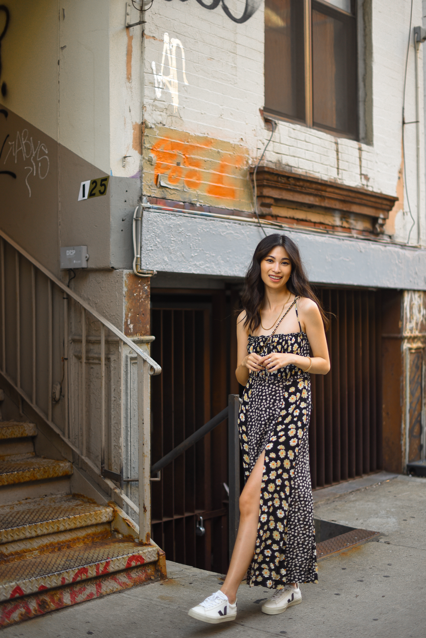 Mixed print dresses for summer, Free People Tigerlily Midi Dress, Veja Campo sneakers summer style, FOREVERVANNY - New York Personal Style Blogger Van Le