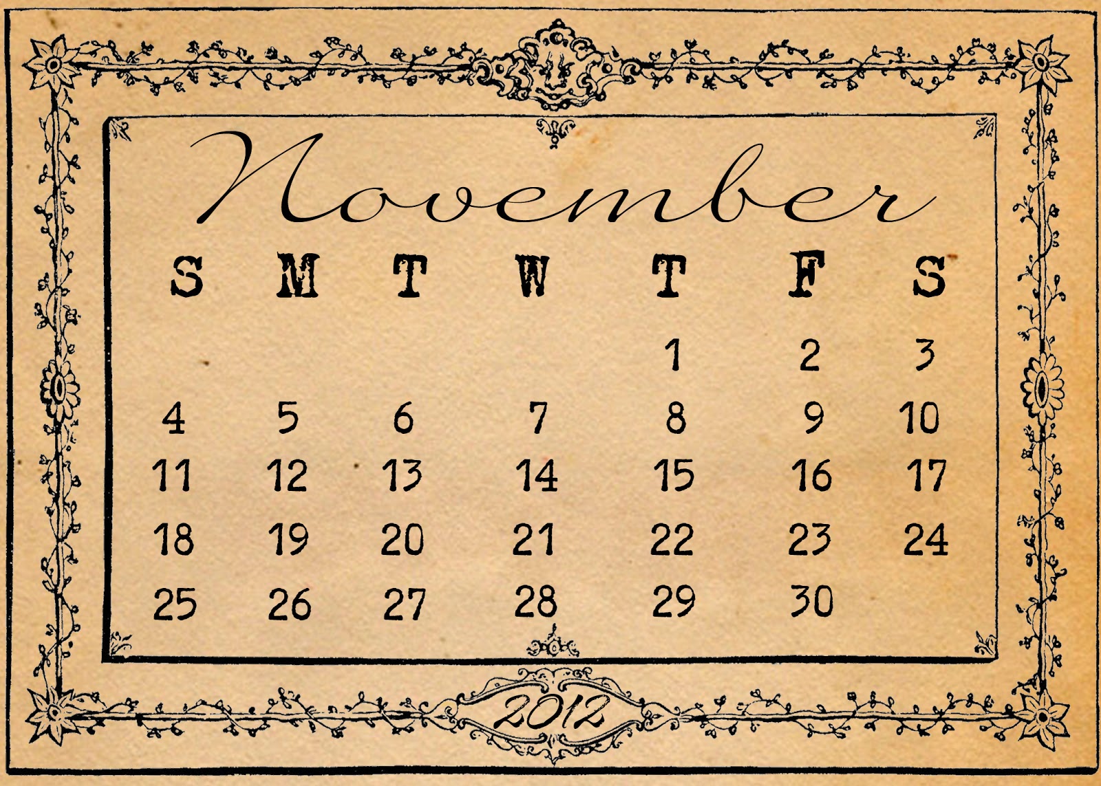 Wild@heart: Friday freebie- November calendar