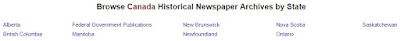Screen capture of NewspaperARCHIVE.com Canada collections by State