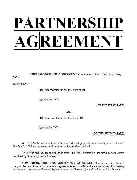 Exemples Samples Partnership Agreement Doc And Pdf Sample Contracts 