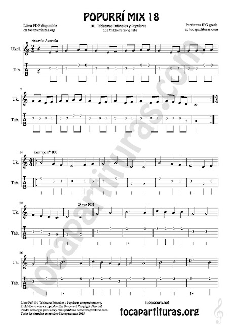 Ukele Mix 28 Tablatura y Partitura de Ukelele Tablature Sheet Music for Ukelele Dulce Navidad, Adeste Fideles y Los Campanilleos Villancicos Music Scores Tabs