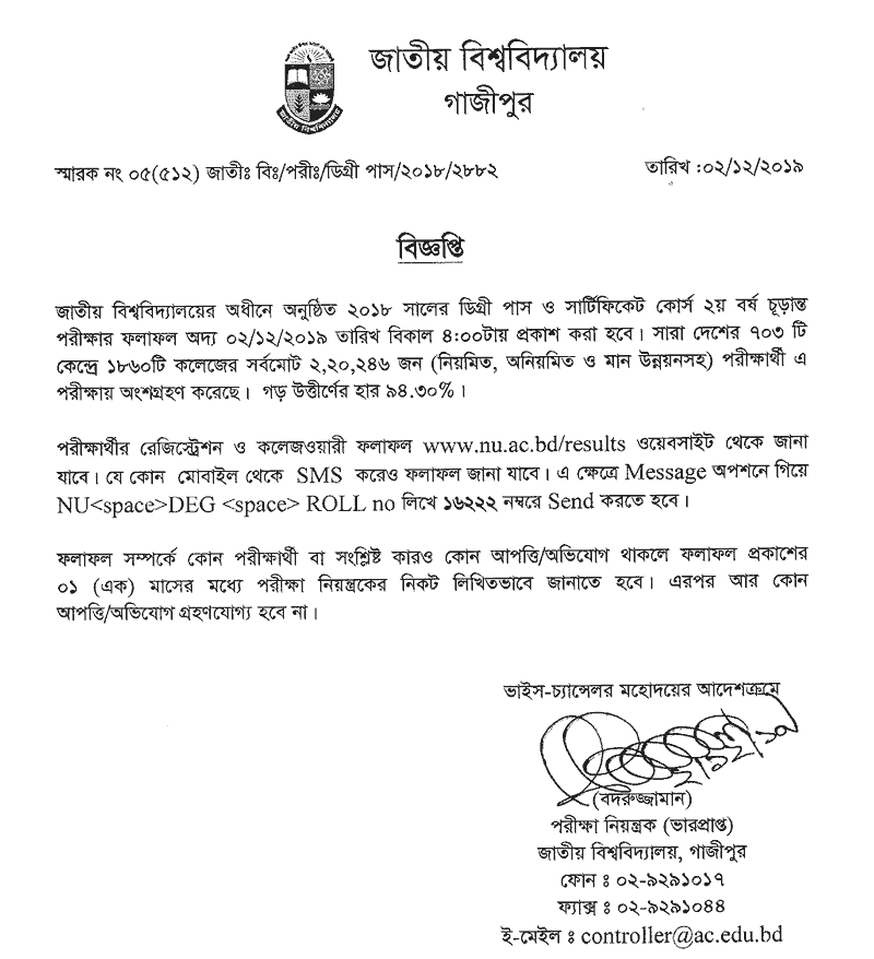 Degree 2nd year result 2023 Published Notice