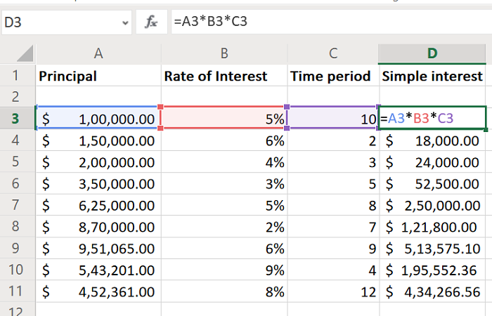 How to calculate Simple Interest in Excel