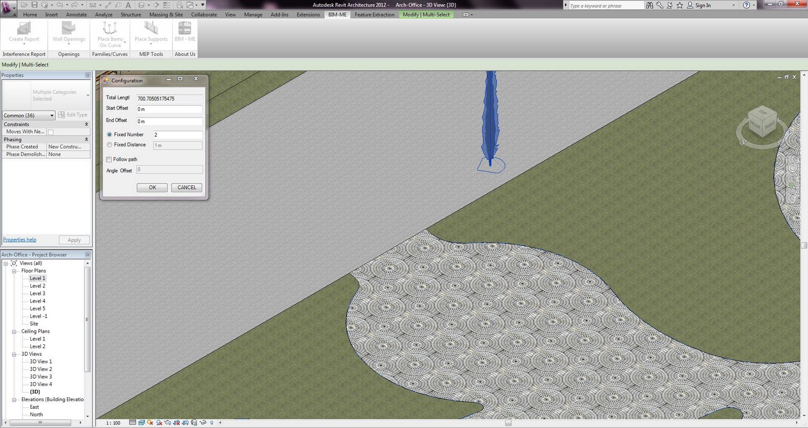 BIMME Automatically distributes family instances along a continuous