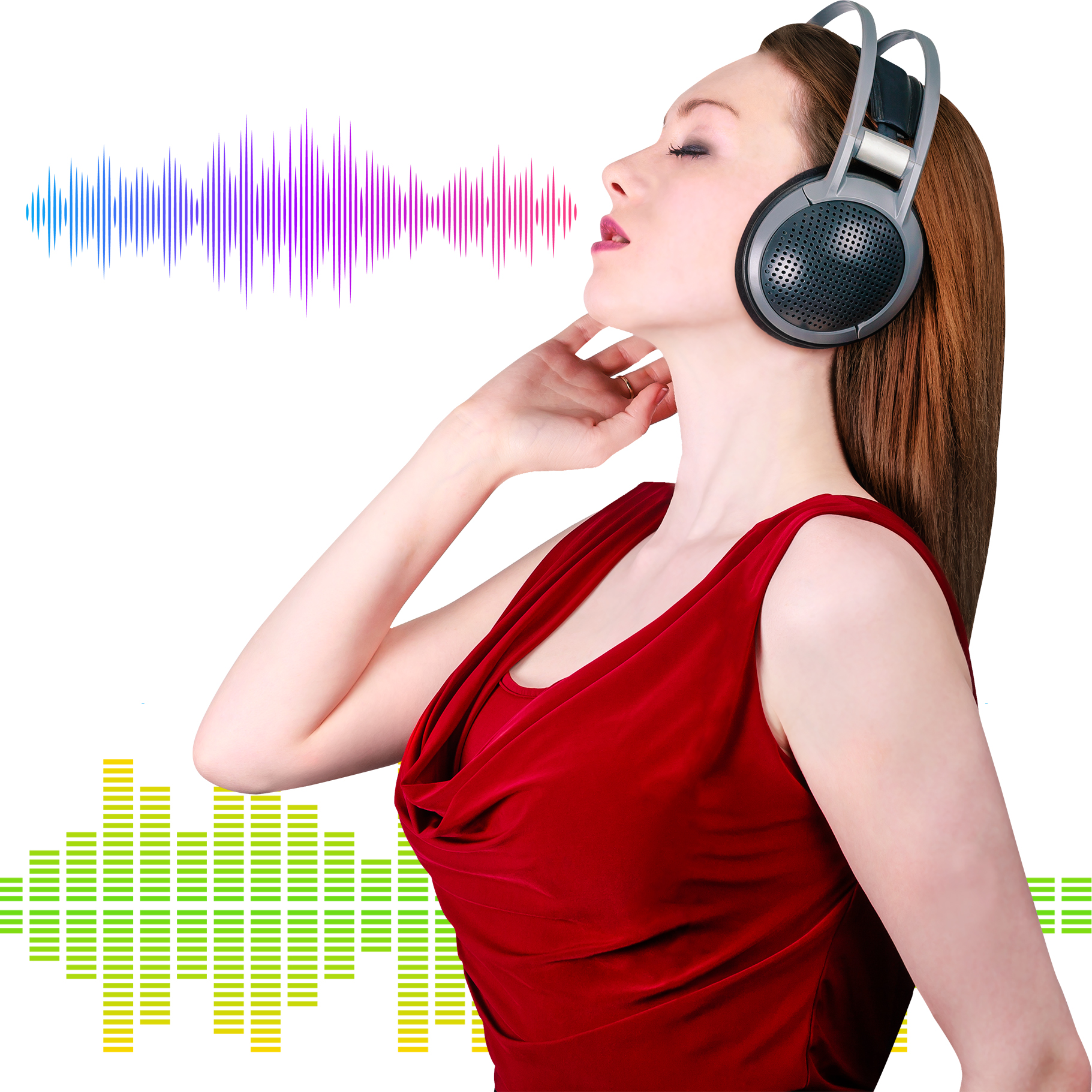 младенец с микрофоном. дама в наушниках.