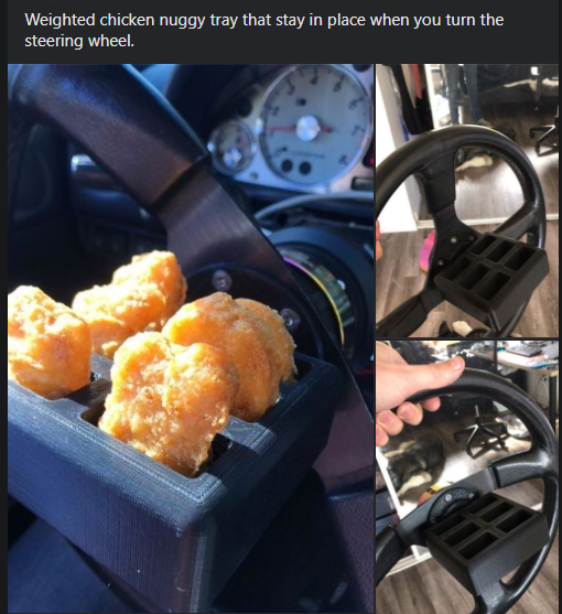 Weighted chicken nugget tray, steering wheel mounted