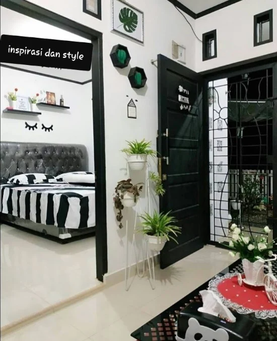 8 Desain ruang tamu minimalis ukuran 3x4 dengan tema hitam putih