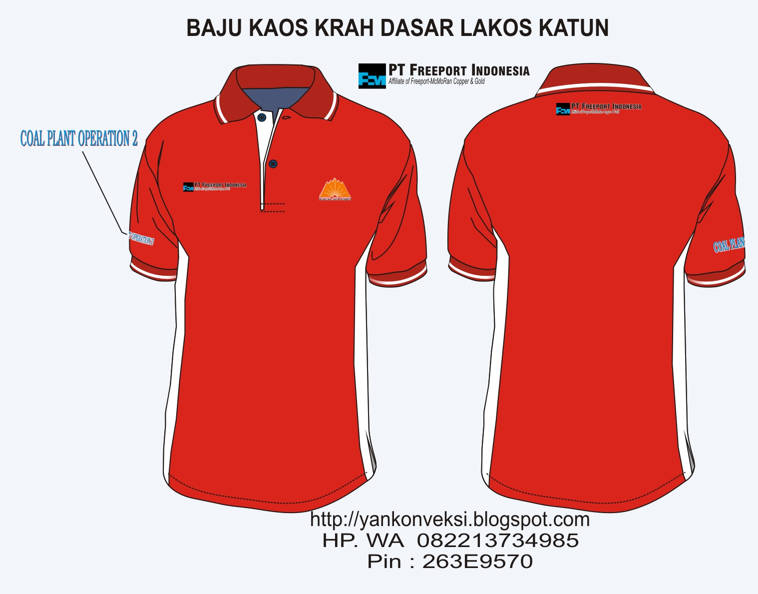 BAJU KAOS KRAH PESANAN PT FREFORT TIMIKA BAGIAN COAL PLANT OPERATION 2