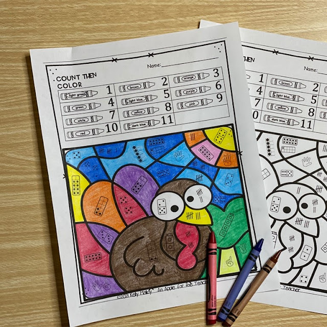 Thanksgiving  Subitizing Color By Number Worksheets Turkey