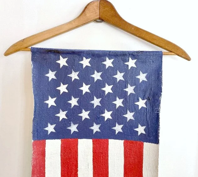 American flag hanging from a hanger