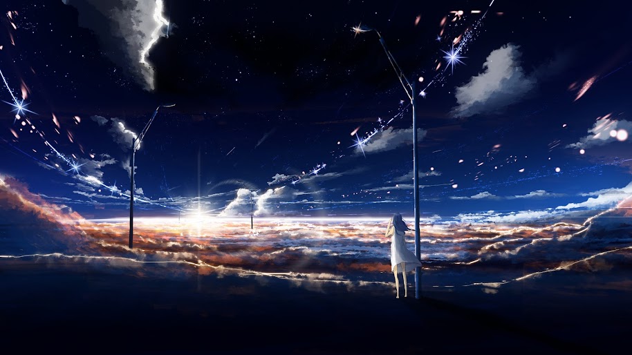 Sunrise, Horizon, Sky, Clouds, Scenery, Anime, 4K, #144