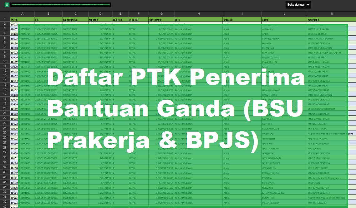 gambar Daftar Nama PTK Penerima Bantuan Ganda BSU Prakerja & BPJS
