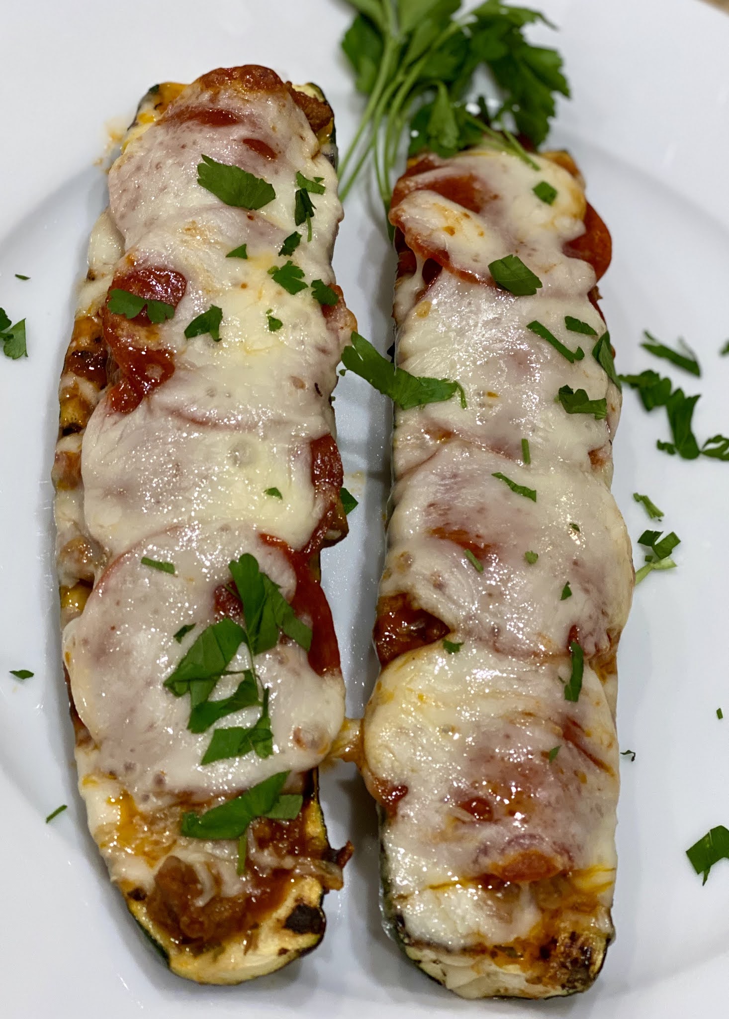 GREAT EATS HAWAII BEEF AND PEPPERONI STUFFED ZUCCHINI BOATS