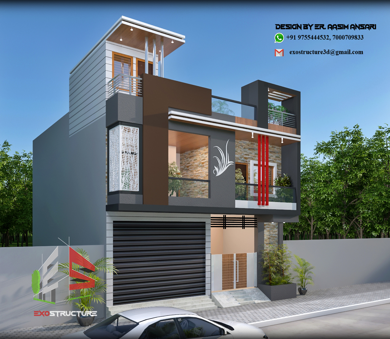 26'10"x34'10" G+1 Front Elevation Design, Total Area (936 Sq Feet