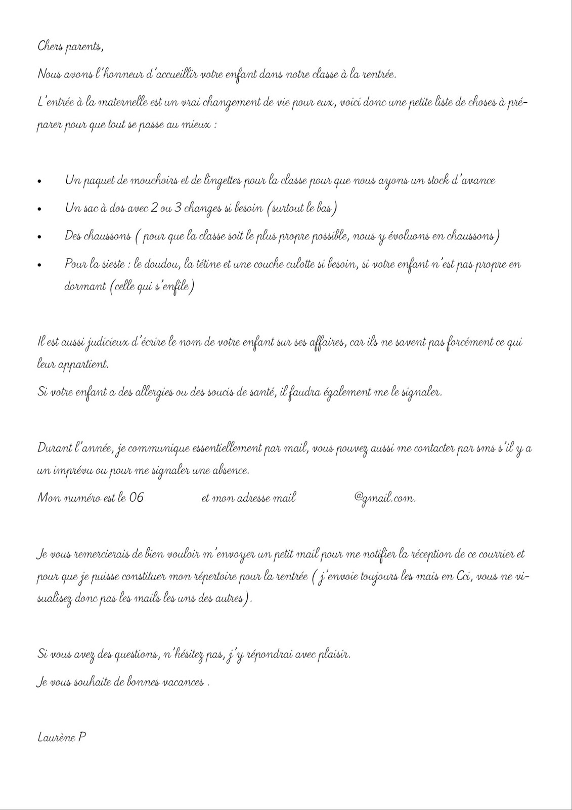 La Maternelle De Laurene Lettre De Presentation Aux Petits