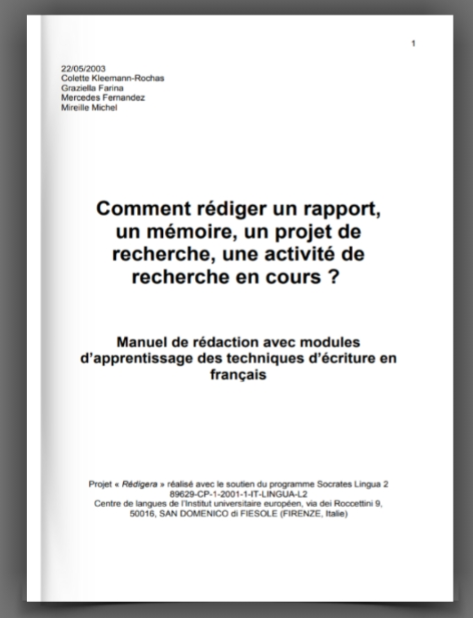 Comment Rediger Un Rapport Un Memoire Un Projet De Recherche Pdf Notice
