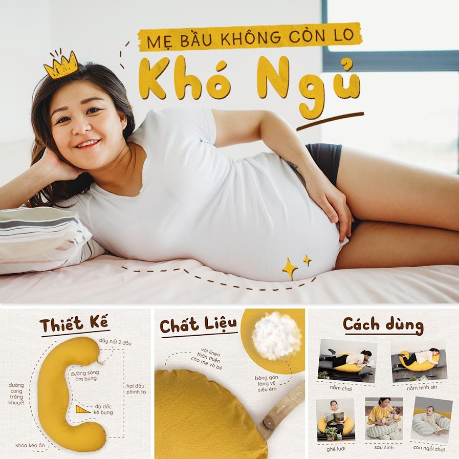 [A159] Gối Bầu Đậu Khuyết: Tận hưởng giấc ngủ tuyệt vời và giảm thiểu đau lưng cho mẹ bầu