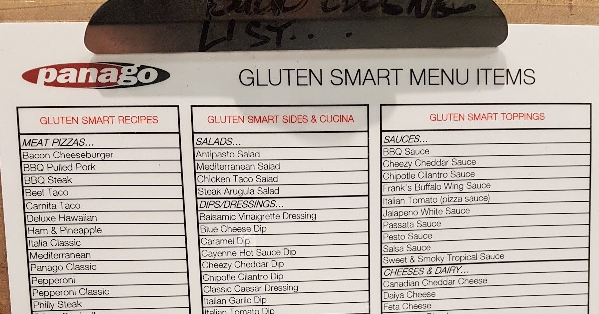 Panago Pizza's Gluten Free Menu