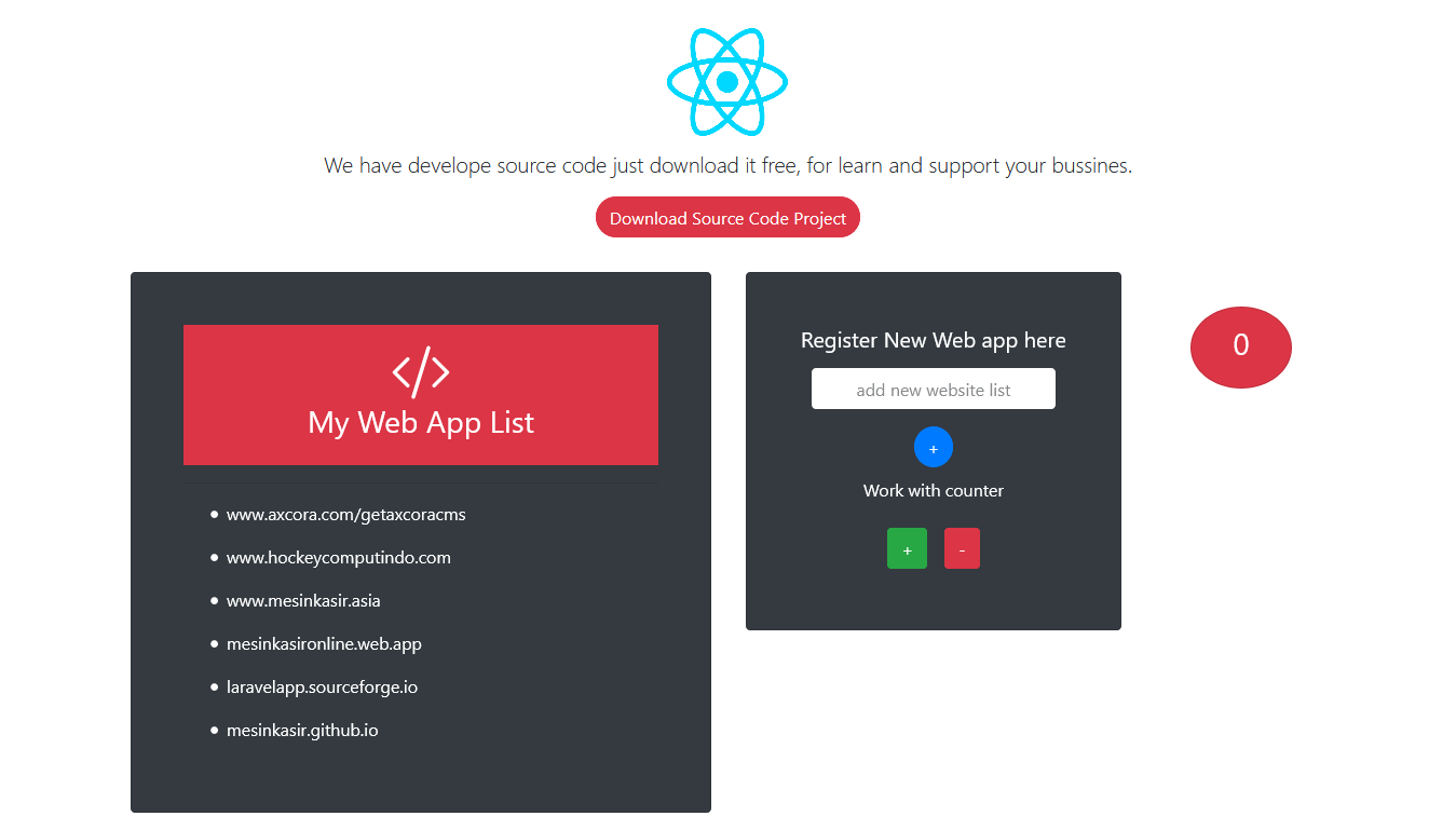 Create React Todo List Counter Web App free download source code project