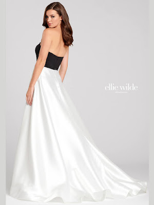 Ellie Wilde high low Black & white color prom dress back side