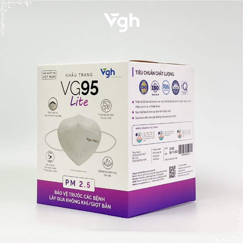 VG Healthcare Khẩu trang VG95 Lite 3 lớp màu trắng