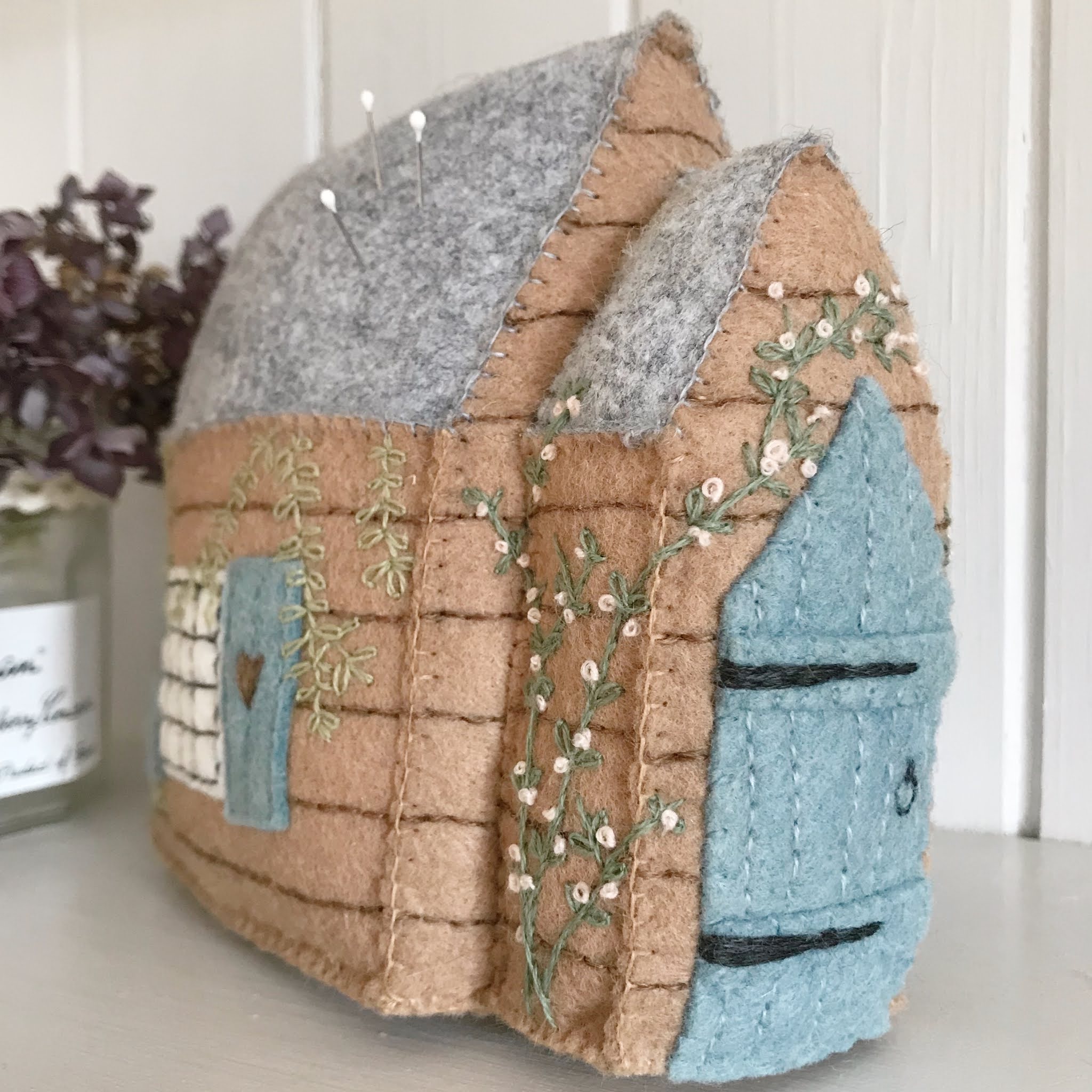 World Embroidery Day 2020 Cabin in the Woods Pincushion A Little