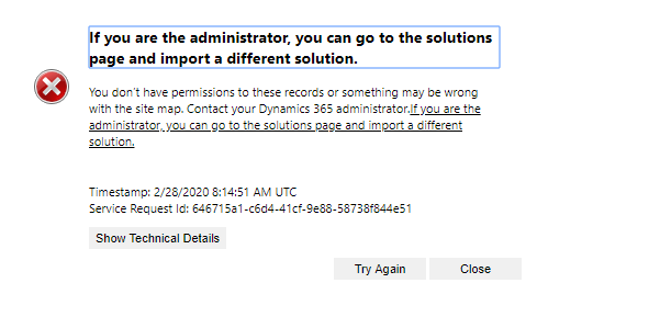 Error : If you are the administrator, you can go to the solutions page ...