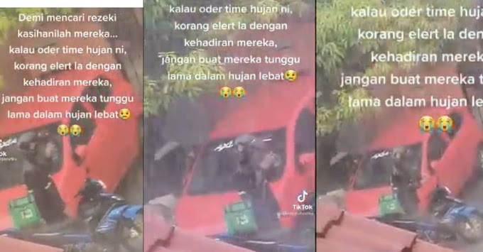 (Video) - Pelanggan tido, rider Grabfood terpaksa menanti di bawah hujan lebat.