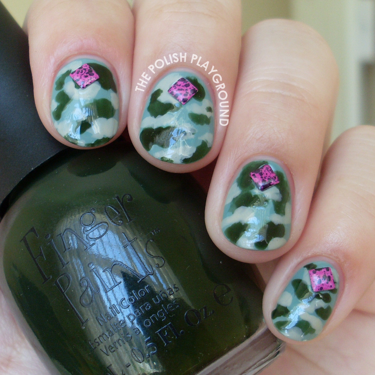 Army Camouflage with Square Splatter Studs Nail Art