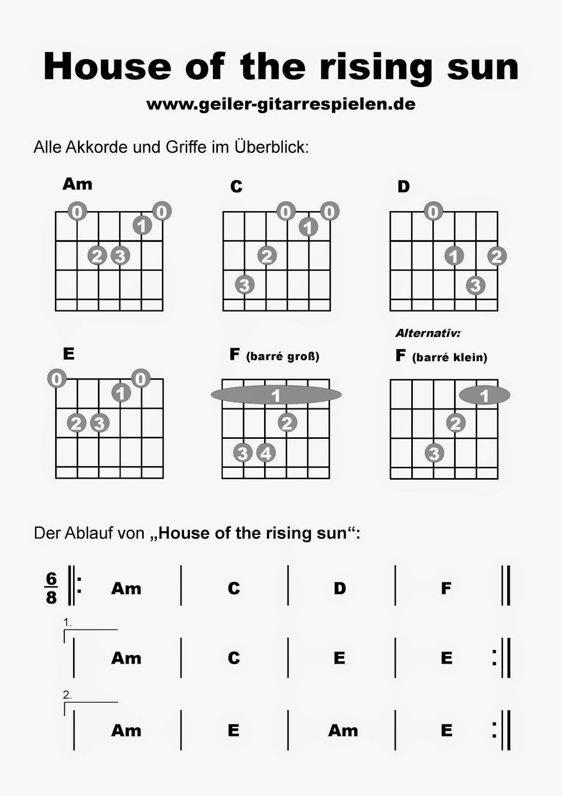 House Of The Rising Sun Chords Tabs Die GitarrenSeite House Of The Rising Sun Chords Tabs Die GitarrenSeite