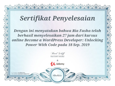 sertifikat udemy sertifikat penyelesaian kursus wordpress developer di udemy