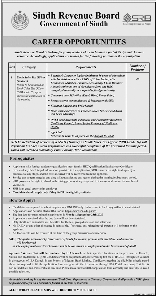 Revenue Board Sindh|Jobs in Sindh