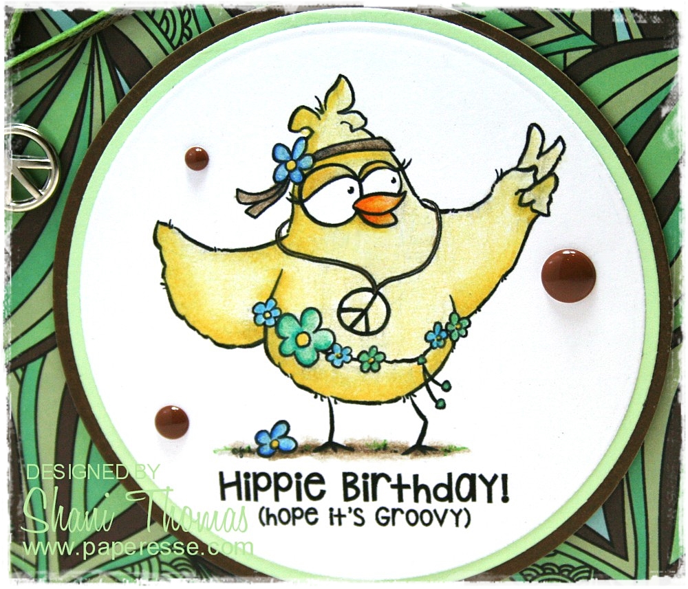 A groovy Hippie Chick birthday card.
