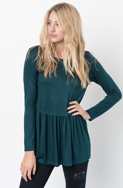 Buy Now Ranger green Ruffled Long Sleeve Tunic Online $34 -@caralase.com