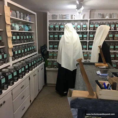 nuns shopping for tea at Duncans Mills Tea Shop in Duncans Mills, California